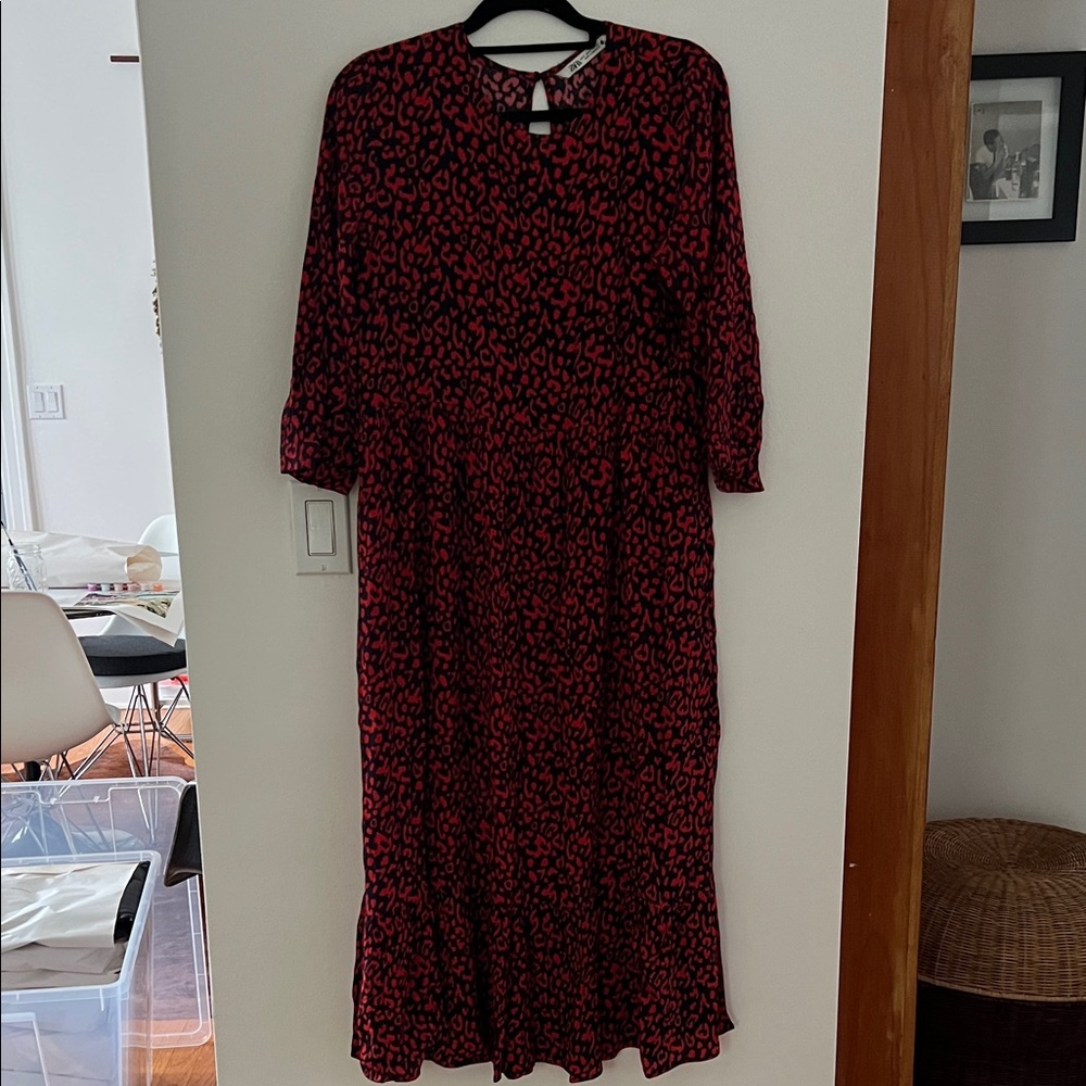 Zara Red and Black Animal Print Maxi Dress